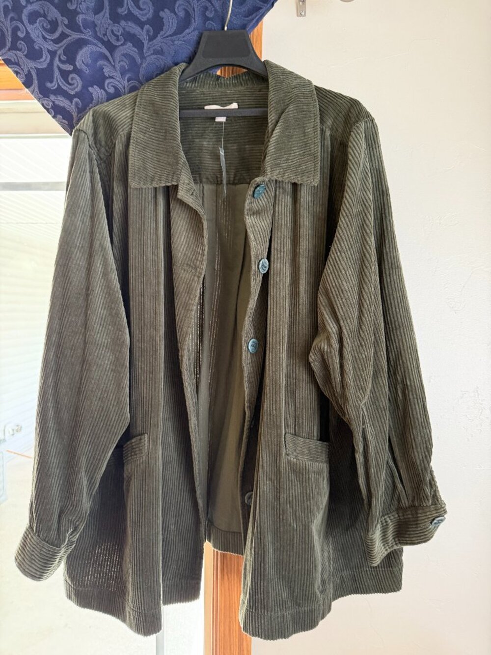 Army green corduroy swing coat